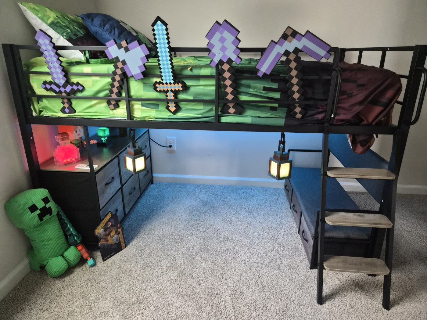Gaming loft bed assembly