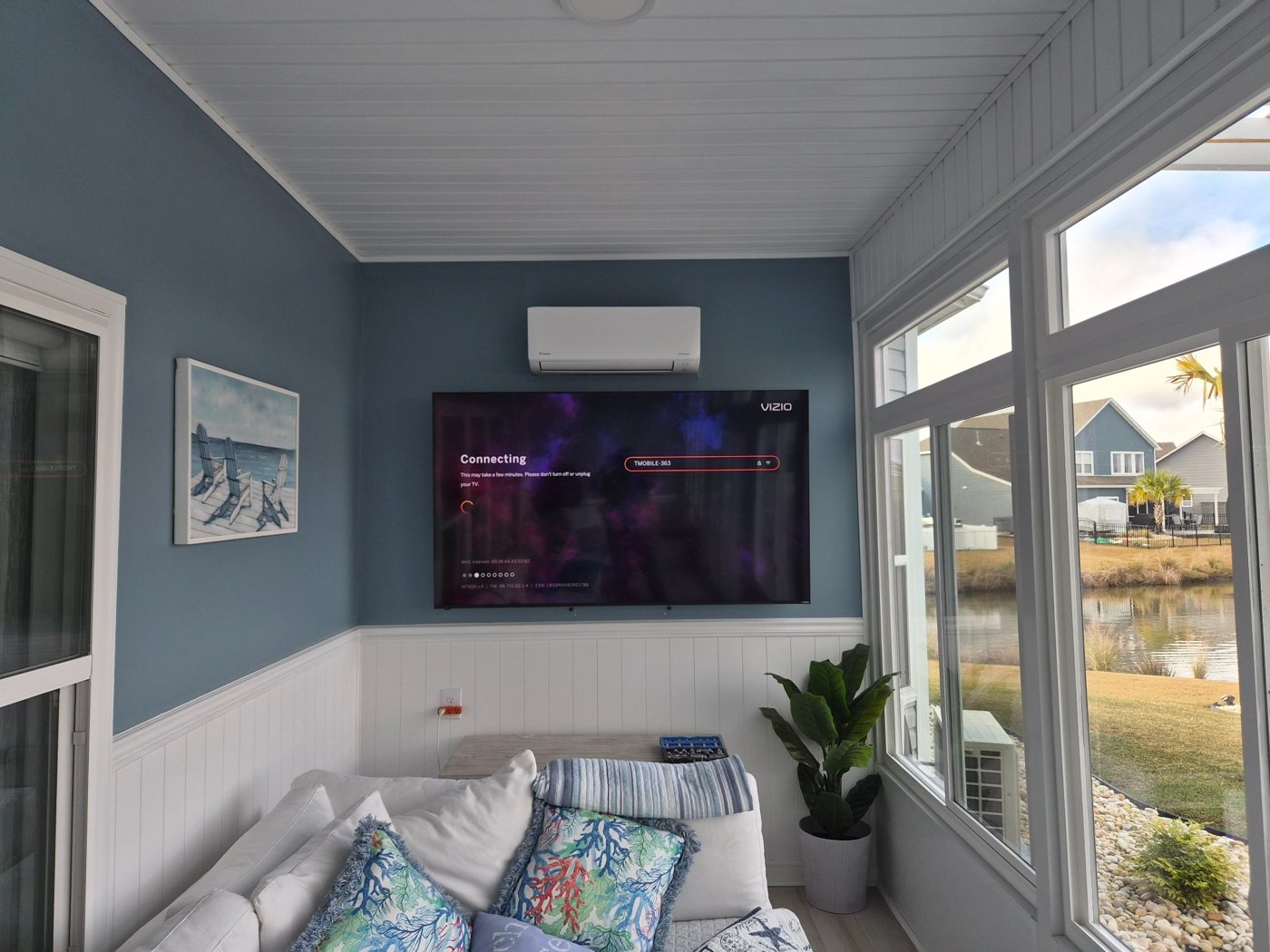 TV mounted in sunroom
